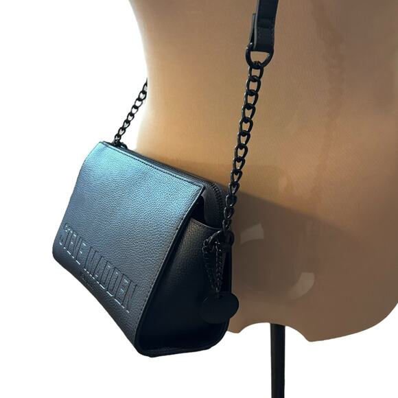 Steve Madden Pebbled Faux Leather Crossbody Bag Purse Black Chain Shoulder Strap - Picture 3 of 7